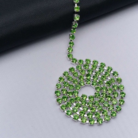 ЦС009СЦ2 Стразовые цепочки (серебро), цвет: зеленый, размер 2 мм, 30 см/упак.