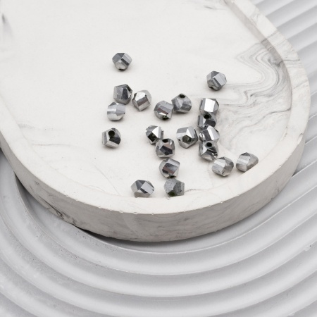 11332 Бусины стеклянные, гальваника, граненые, спираль, 6мм, 20шт/упак (2-серебро)