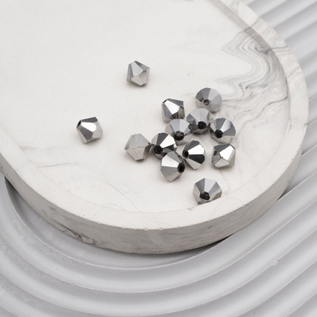 11305 Бусины стеклянные, гальваника, граненые, биконус, 8mm, 13шт/упак (2-серебро)