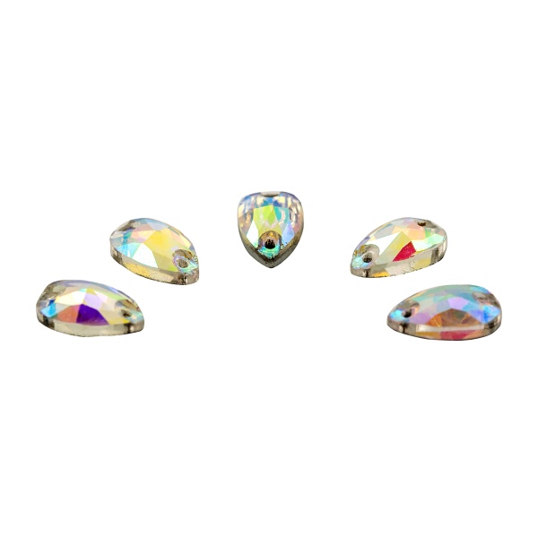 ХК002НН712 Хрустальные стразы пришивные формы 'капля' белый с покрытием AB 7х12 мм 10 шт/упак.