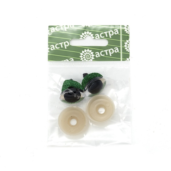 AR1219-B Глаза искристые зеленые 20мм, 2шт/упак