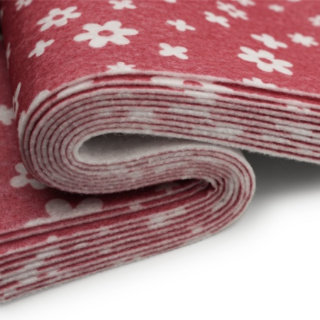 Фетр листовой мягкий с рисунком 'Цветочки', 1.0мм, 20х27см, 10 шт/упак, Astra&Craft (AF804/YF602 темно-красный)