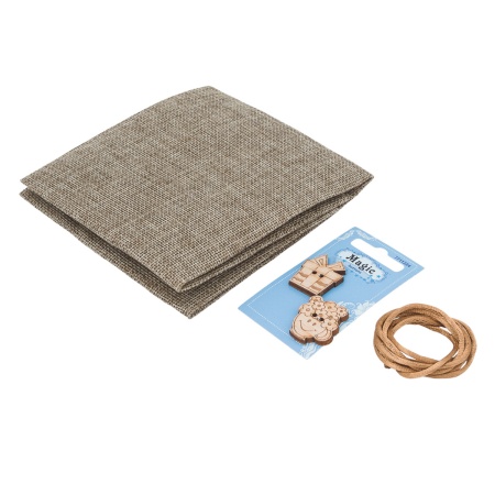 Рогожка 48*45 см с атласным шнуром 1 м, цвет натуральный, в подарок деревянные пуговицы