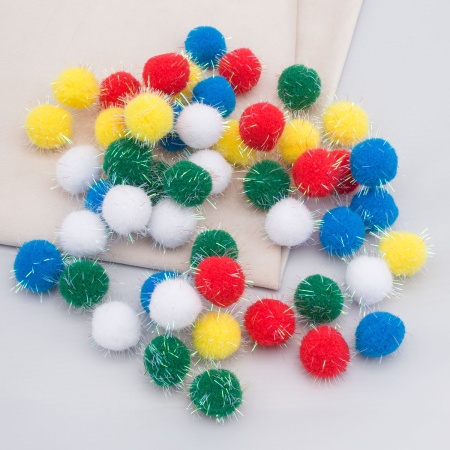Помпоны с блестками 'Цвета радуги', 25мм, 5 цветов, 50шт, Astra&Craft