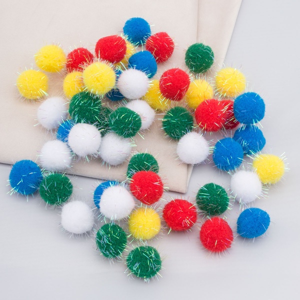 Помпоны с блестками 'Цвета радуги', 25мм, 5 цветов, 50шт, Astra&Craft