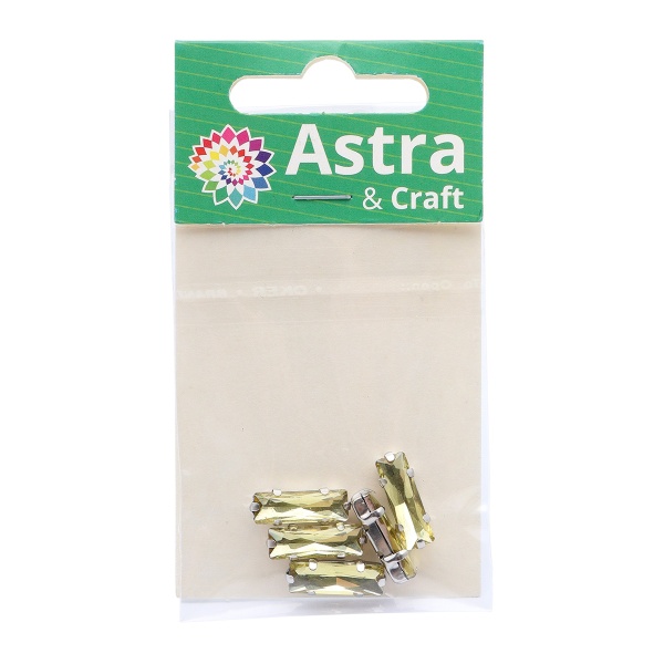 ДЦ002НН515 Хрустальные стразы в цапах прямоугольные (серебро) желтый 5х15 мм 5 шт/упак