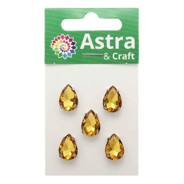 АЦ004НН1014 Хрустальные стразы в цапах формы 'капля', желтый 10х14 мм, 5 шт.