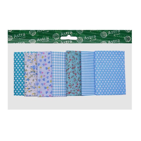PAT07-03 Набор тканей 'Голубой микс' (100% хлопок), 50*50см, 7 шт/упак, Astra&Craft