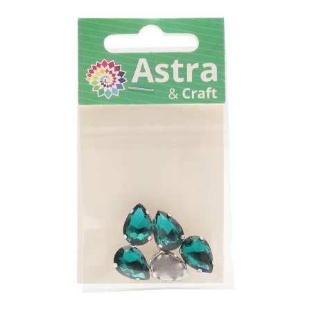 АЦ009НН1014 Хрустальные стразы в цапах формы 'капля', изумрудный 10х14 мм, 5 шт.