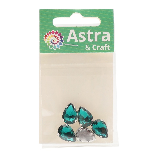 АЦ009НН1014 Хрустальные стразы в цапах формы 'капля', изумрудный 10х14 мм, 5 шт.