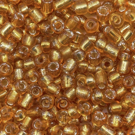 Бисер, (стекло), 11/0, упак./20 гр., Astra&Craft (22В золотой/прозр.серебрист.центр(круг.отв.)))