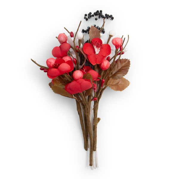 Набор мини-букетиков для декора, высота 14 см, бело-красный, Astra&Craft