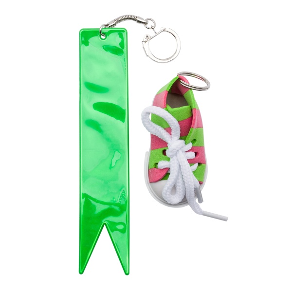 Брелок самосборный Кеды со светоотражающей подвеской 'флажок', розово-зеленый