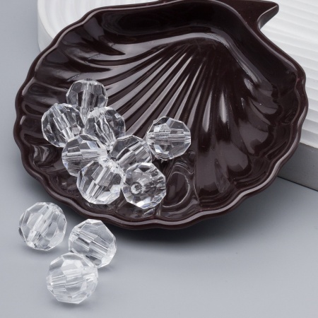 4018 Бусины пластиковые, акрил, прозрач. в цвете, граненые круглые, 16мм, 25гр, Astra&Craft (1 прозрачный)