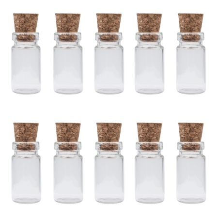 Баночки стеклянные с пробкой 1,1*2,2 см, 1 мл, 10 шт/упак