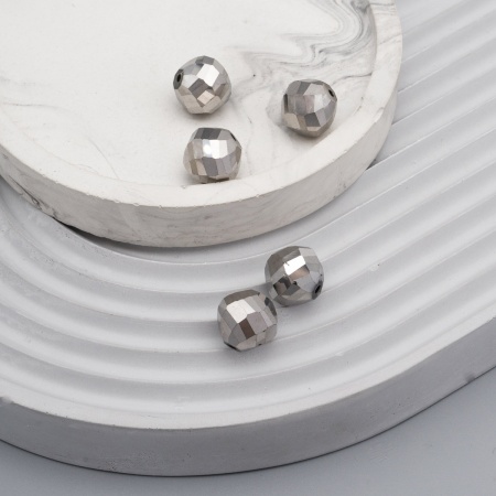 11394 Бусины стеклянные, гальваника, граненые, круглые, 12мм, 5шт/упак (2-серебро)