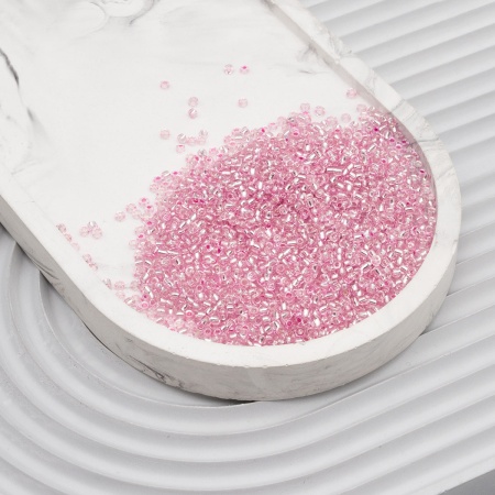 Бисер, (стекло), 11/0, упак./20 гр., Astra&Craft (1104 розовый/прозр.серебрист.центр(круг.отв.))