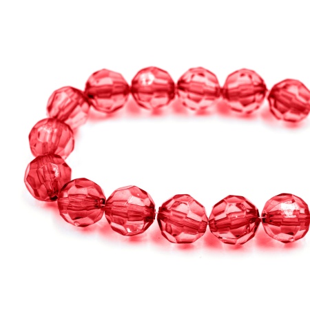 2024 Бусины пластиковые, акрил, прозрач. в цвете, граненые круглые, 10мм, 25гр, Astra&Craft (9 красный)
