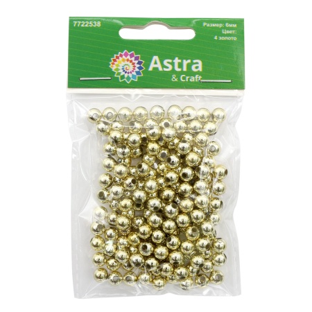 Бусины металлизированные, пластик, 6мм 15гр (130+/-10шт), Astra&Craft (4# золото)