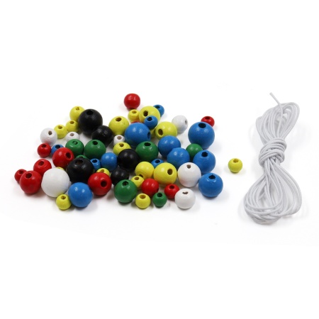 160819 Набор деревянных бусин со шнуром, яркий микс, 6,8,10,12мм, 21р, 90шт/упак, Astra&Craft