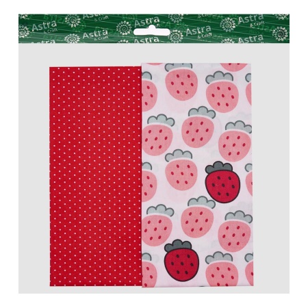 PAT02-02 Набор тканей 'Клубничка' красный (100% хлопок) 50*50см, 2шт/упак, Astra&Craft