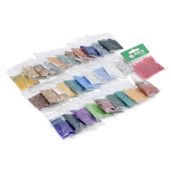 Набор №1 бисера, стекляруса, рубки 30 цв. 350 гр (25 цв. по 10 гр + 5 цв. по 20 гр), Astra&Craft