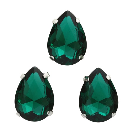 АЦ009НН1318 Хрустальные стразы в цапах формы 'капля', изумрудный 13х18 мм, 3 шт.