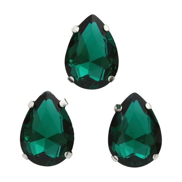 АЦ009НН1318 Хрустальные стразы в цапах формы 'капля', изумрудный 13х18 мм, 3 шт.