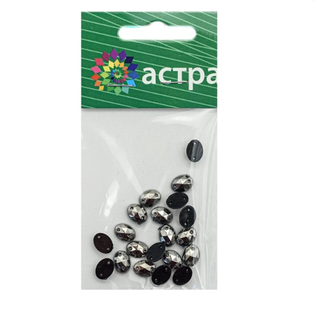 Стразы пришивные, акриловые, 6*8мм, 20шт/упак (овальные) Astra&Craft (36 графит)