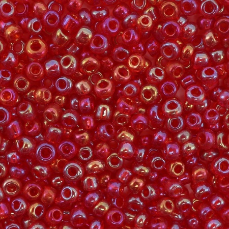 Бисер, (стекло), 11/0, упак./20 гр., Astra&Craft (165 красный/прозрачный, радужный)