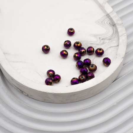 11379 Бусины стеклянные, гальваника, граненые, круглые, 6мм, 20шт/упак (4-фиолет)