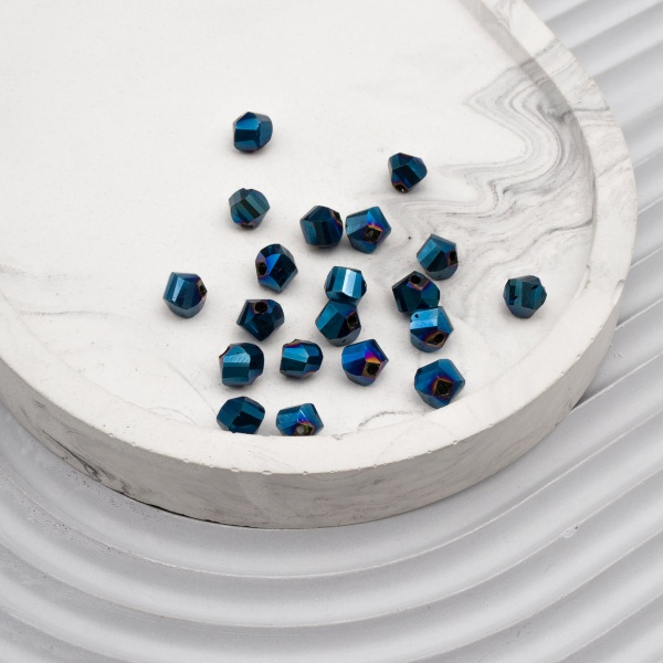 11332 Бусины стеклянные, гальваника, граненые, спираль, 6мм, 20шт/упак (1-голубой)