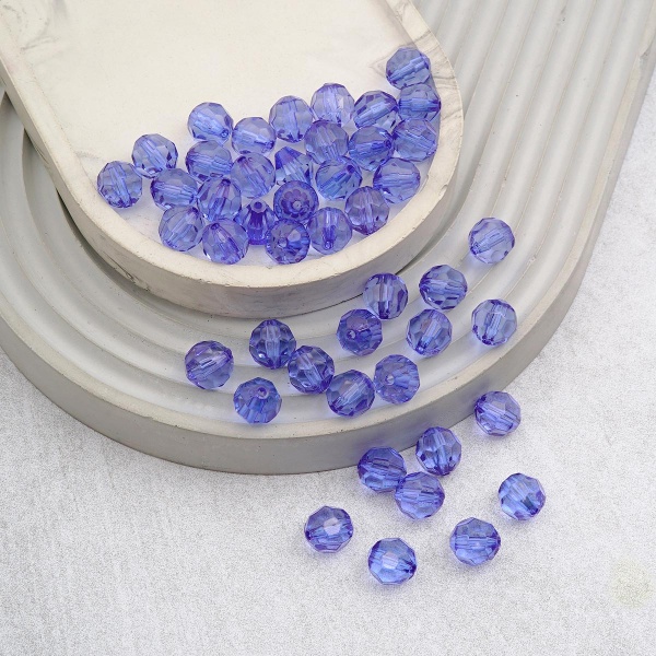 2024 Бусины пластиковые, акрил, прозрач. в цвете, граненые круглые, 10мм, 25гр, Astra&Craft (30 синий)