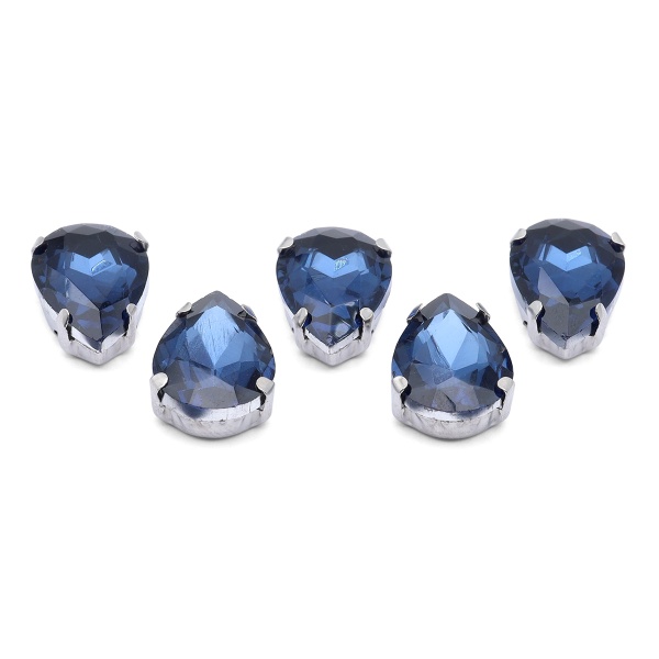 АЦ028НН1014 Хрустальные стразы в цапах формы 'капля', полуночный синий 10х14мм, 5шт