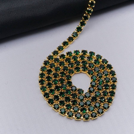 ЦС010ЗЦ2 Стразовые цепочки (золото), цвет: изумрудный, размер 2 мм, 30 см/упак.