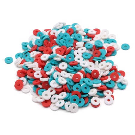 Бусины плоские из полимерной глины 6мм 20г, Astra&Craft (B7 зеленый, белый, красный микс)