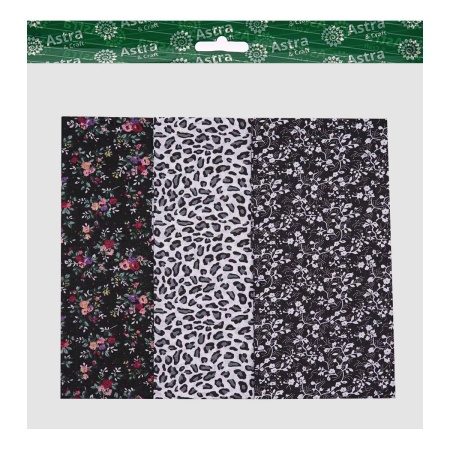 PAT03-01 Набор тканей 'Бело-черный микс' (100% хлопок), 50*50см, 3шт/упак, Astra&Craft