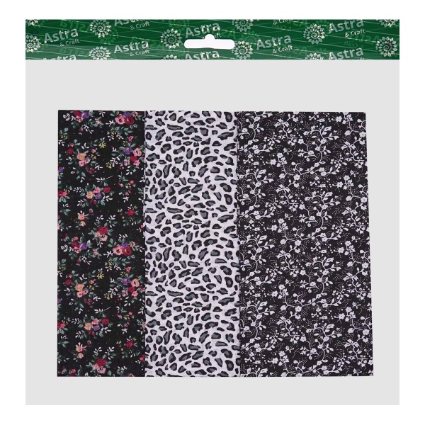 PAT03-01 Набор тканей 'Бело-черный микс' (100% хлопок), 50*50см, 3шт/упак, Astra&Craft