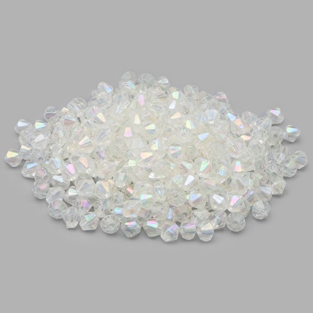 2016 Бусины пластиковые, акрил, прозрач. в цвете, граненый биконус, 6мм, 25гр, Astra&Craft (1AB прозрачный/голограмма)