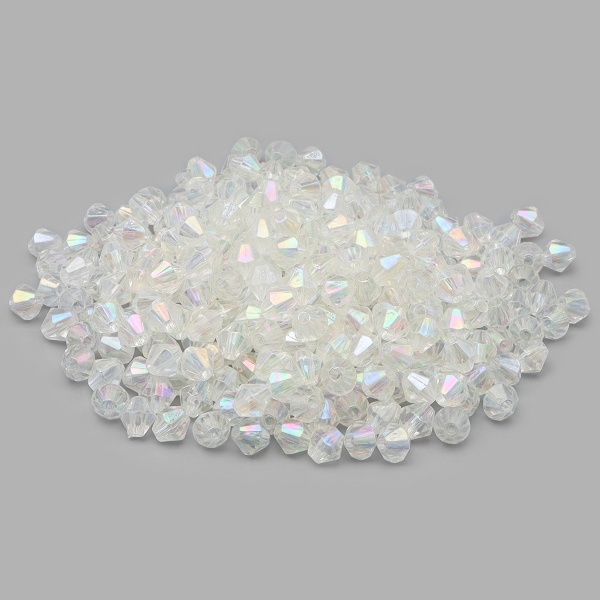 2016 Бусины пластиковые, акрил, прозрач. в цвете, граненый биконус, 6мм, 25гр, Astra&Craft (1AB прозрачный/голограмма)