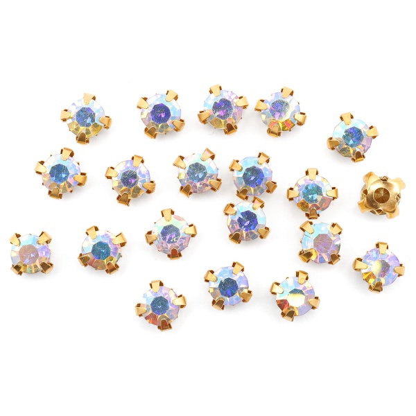 ЗЦ001ДС66 Хрустальные стразы в цапах круглые (золото) белый (с покрытием) 6х6мм, 20 шт/упак Astra&Craft