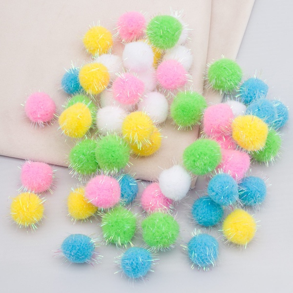 Помпоны с блестками 'Пастель', 25мм, 5 цветов, 50шт, Astra&Craft