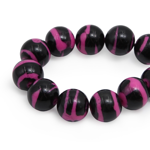 Бусины пластиковые, 'Мрамор', цветные, круглые, 16мм, 11шт/упак, Astra&Craft (2-16 розовый/черный)