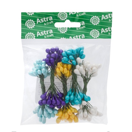 Тычинки для искусственных цветов на проволоке 0,5*6см, 50гр +/- 3гр, 5 цветов, бело-голубой микс