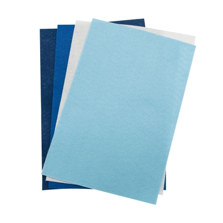 Фетр листовой мягкий ассорти, 1.4мм, 180гр, 20х30см, 4шт/упак Astra&Craft (1 голубой,синий,белый,т.синий)