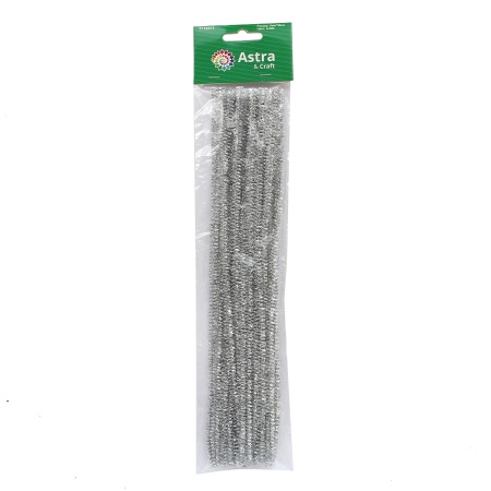 Синель-проволока люрекс, 6 мм*30см, 20шт/упак, Astra&Craft (A-082 серебрянный)