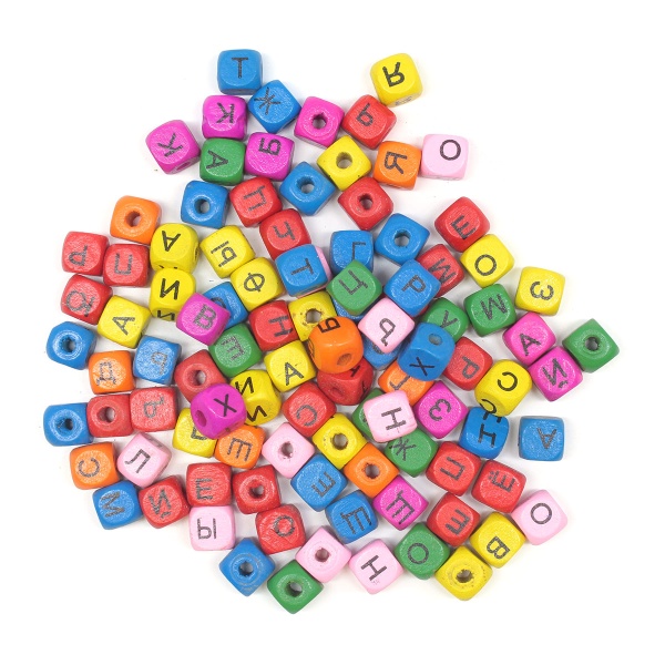 Бусины деревянные, с буквами Рус. алфавит, цвет. микс, куб, 10*10мм, 53гр, 100шт/упак, Astra&Craft