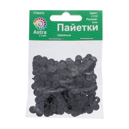Пайетки граненые, 6 мм, упак./10 гр., Astra&Craft (0109 черный матовый)
