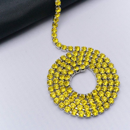 ЦС008СЦ2 Стразовые цепочки (серебро), цвет: желтый, размер 2 мм, 30 см/упак.