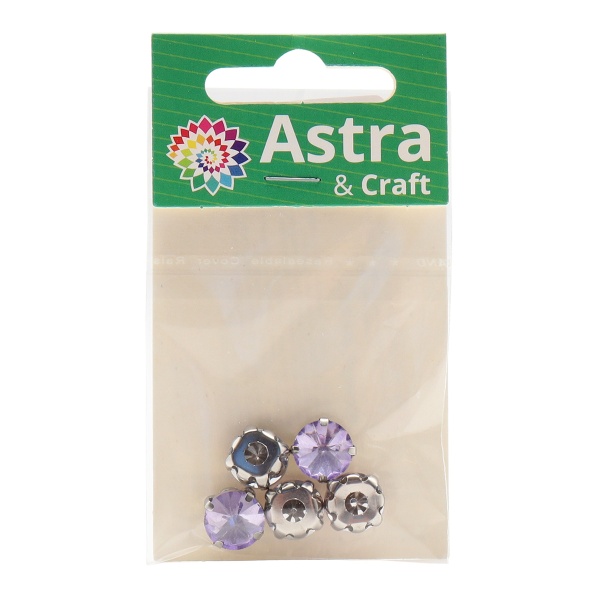РЦ011НН10 Хрустальные стразы в цапах круглой формы, сиреневый 10 мм, 5 шт. Astra&Craft